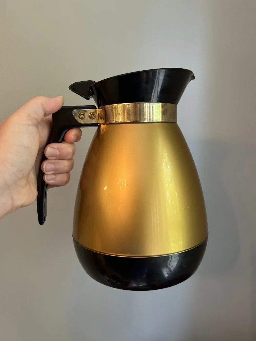 Vintage West Bend Gold & Black Thermo-Serv Insulated Carafe With Lid 8